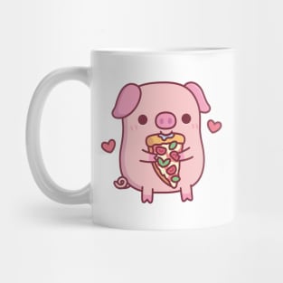 Cute Little Pig Eating Margherita Pizza Mug